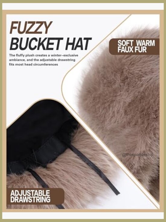 Faux Fur Bucket Hat Wide Brim Adjustable Winter Fashion Hat